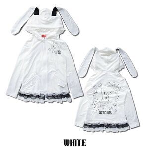 Punk Lolita White Alice Gothic Harajuku Style Women's Bunny Ear Hoodie  - S/M